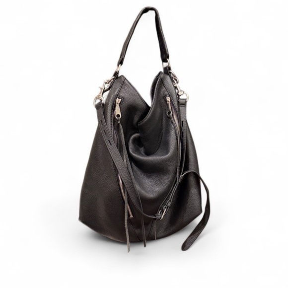 Rebecca Minkoff Moto Hobo Leather Shoulder Bag Black - Picture 2 of 8